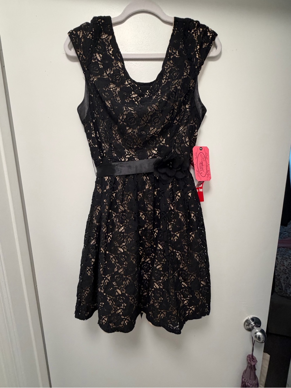 Girls Black Lace Party Dress with Flower Sash